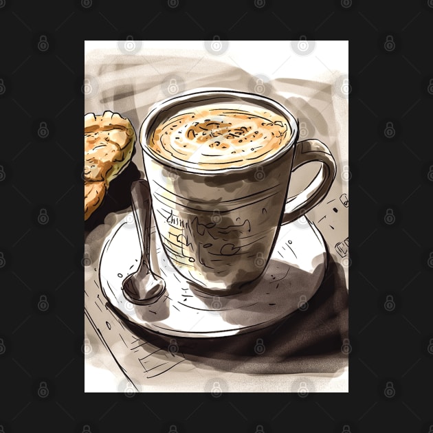 Morning Pick-Me-Up: Original Watercolor Painting of a Cup of Hot Coffee by Rolling Reality