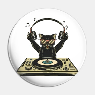 Black Cat DJ Crazy Vintage Funny Cat Pin