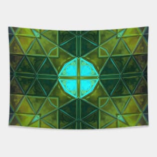 Mosaic Kaleidoscope Square Yellow and Teal Tapestry