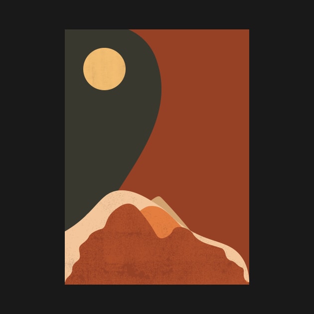 Sun & Moon Artwork With mountains. Boho art of moon at night and terracotta mountains. by waltzart