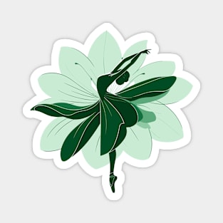 Beautiful ballerina in a green tutu, floral background, Vector illustration, tiptoe pose ballet Magnet