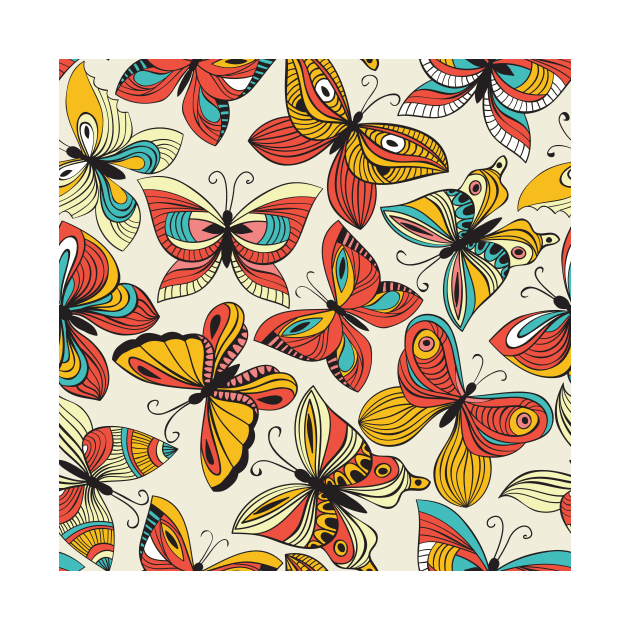 Butterflies Red Colorful Pattern Design Art Retro Insect by queensandkings