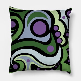 Purples and Greens Abstract with black background Pillow