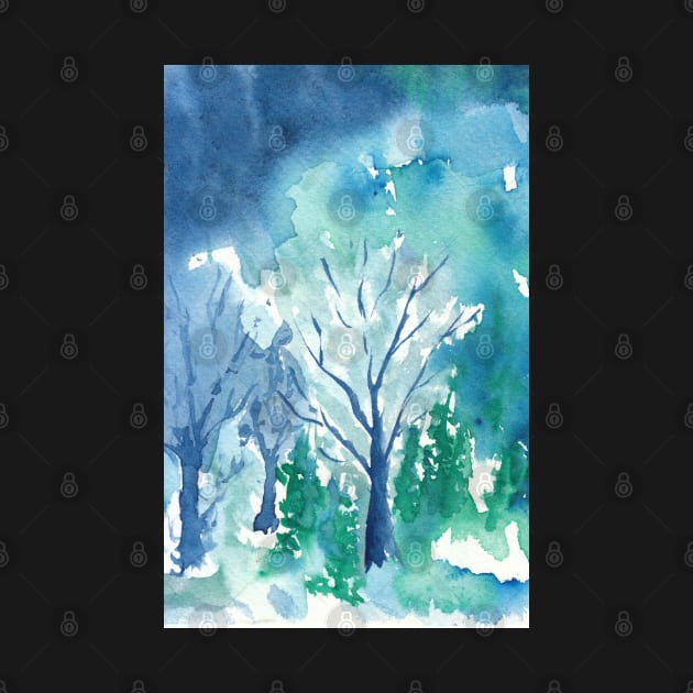 Stormy Woodland Watercolor by ConniSchaf