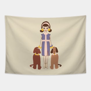 Retro Woman With Her Dogs Tapestry