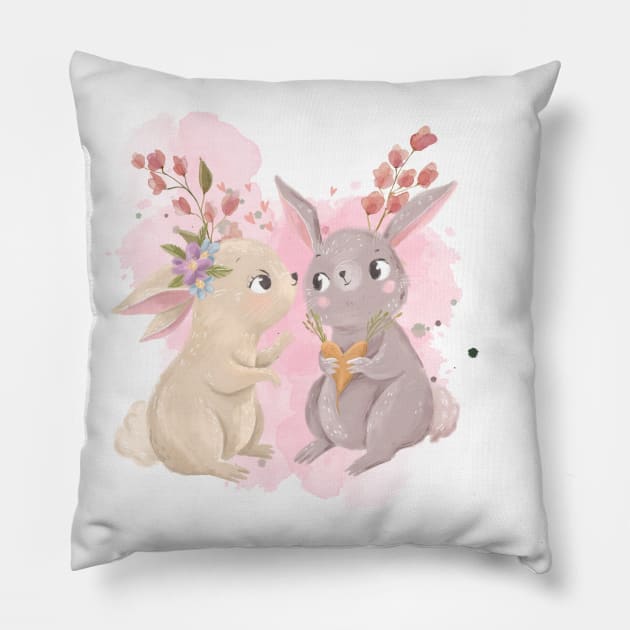 Cute Watercolor Bunny | Easter Gift Ideas | Gifts for Her | Gifts for Girls | Gifts for Women | Gifts for Rabbit Bunny Lovers Pillow by mschubbybunny