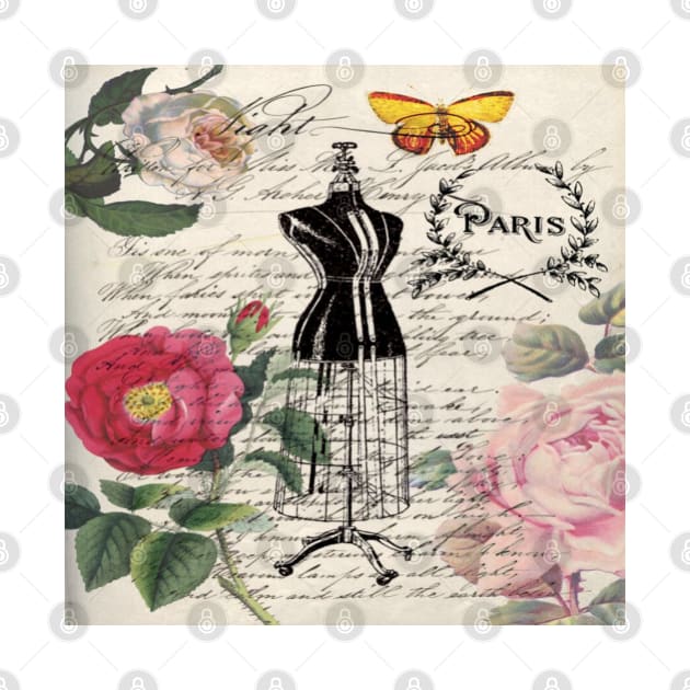 french country rose floral modern vintage dress mannequin paris fashion by Tina