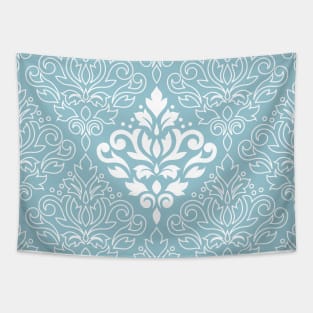 Scroll Damask Lg Pattern Mid White+Line on Blue Tapestry