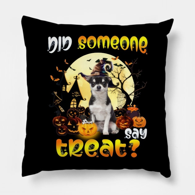 Black Chihuahua Did Someone Say Treat Happy Halloween Pillow by Ripke Jesus