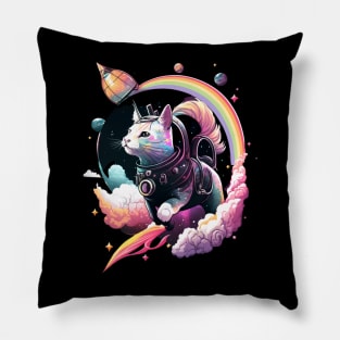 Galaxy Cat Catronaut Cat Astronaut Deep In Space Rainbow Pillow