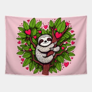 Sloth Cuddling Tree Tapestry