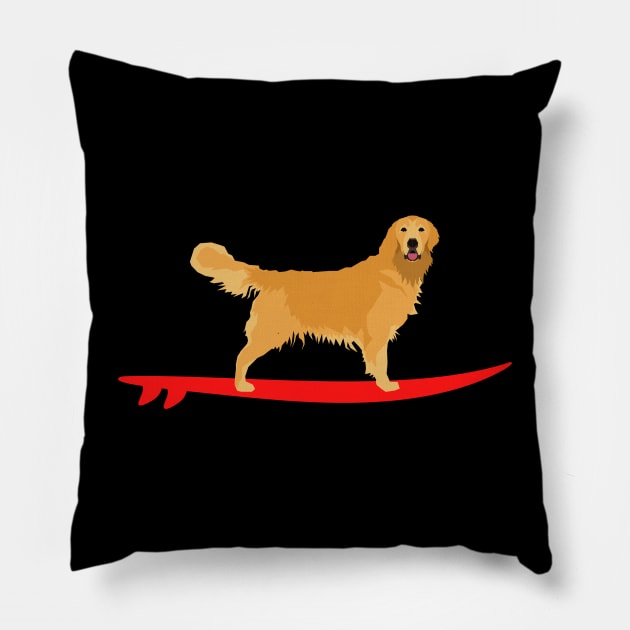 Surfing Golden Retriever Pillow by The Open Wave