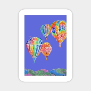 Hot Air Balloon Watercolor Painting on Purple Balloons Magnet