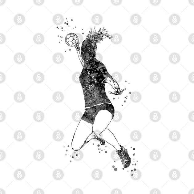 Handball Player Girl Hits The Ball by RosaliArt