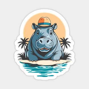 Cute Hippo On Holiday Magnet