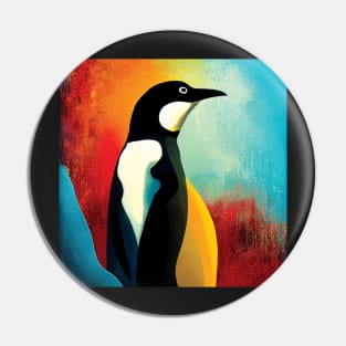 Penguin in Colourful Abstract Pin