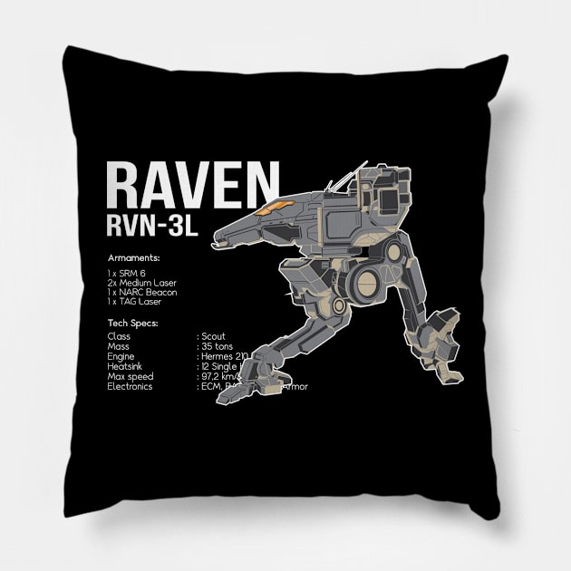 Mechwarrior Raven RVN-3L Black Pillow by Emu Emu Ji