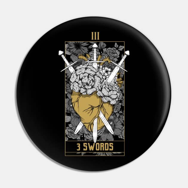 3 Swords Tarot Card - Gold Pin by Jess Adams