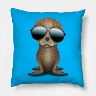 Cute Baby Sea Lion Wearing Sunglasses Pillow