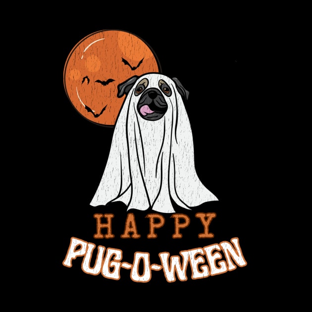 Halloween Pug Pun Ghost Dog Design for Pug Lover Distressed Design Fall Harvest Moon by bbreidenbach