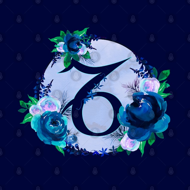 Capricorn Zodiac Horoscope Blue Floral Monogram by bumblefuzzies