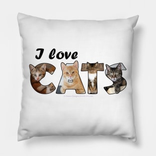 I love cats - mixed cat breed oil painting word art Pillow