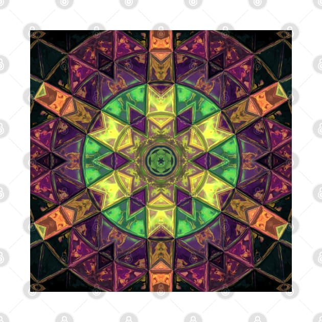 Mosaic Kaleidoscope Flower Green Yellow and Purple by WormholeOrbital