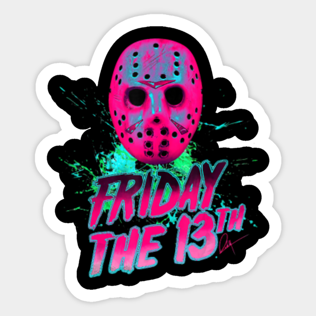 Friday 13th Funny Halloween Horror Graphic Neon Friday 13th Sticker Teepublic