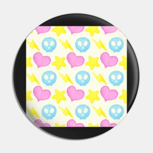 Watercolor pattern with hearts, stars, skulls and lightnings Pin