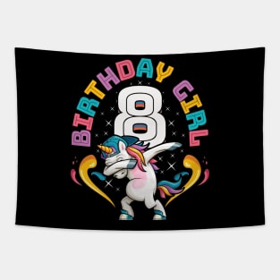 Dabbing Unicorn Birthday Girl 8 Years Old Tapestry