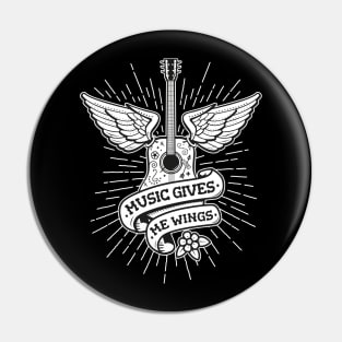 Music Gives Me Wings - Old School Tattoo Guitar Pin