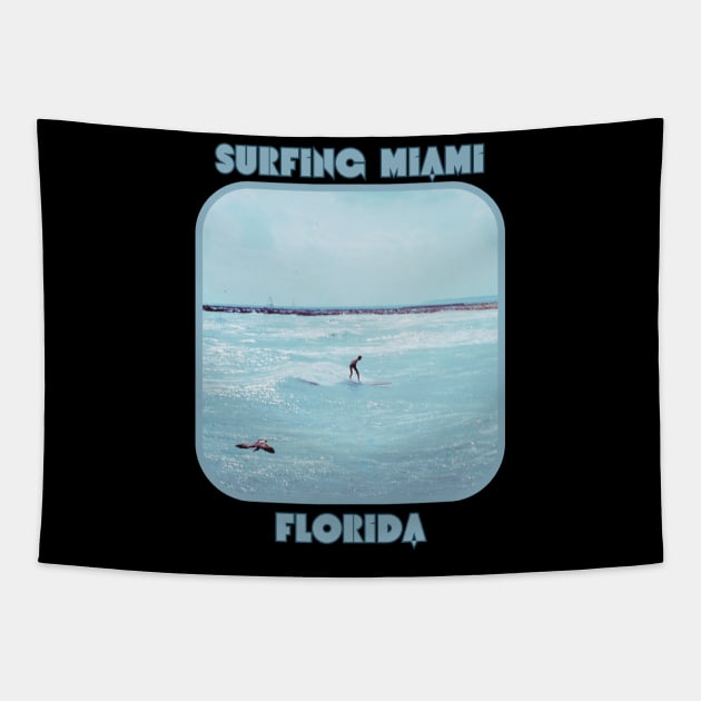 Vintage Surfing Miami, Florida Tapestry by The Golden Palomino