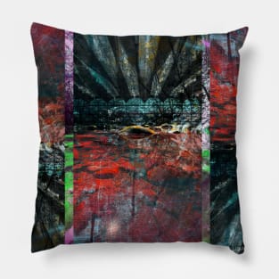 crimson city in ecopop landscape jungle collage Pillow