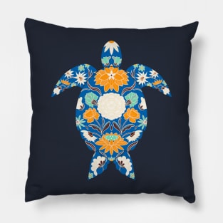 Blue and orange floral sea turtle Pillow