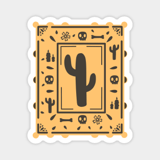 Dia De Los Muertos -  orange - Papel Picado - Black Cactus - Black Skull Magnet