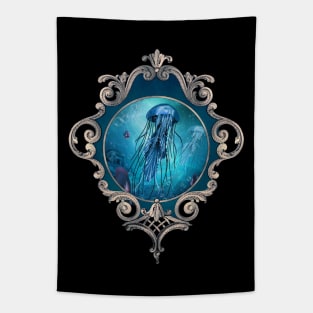 Wonderful jellyfish in the deep ocean Tapestry