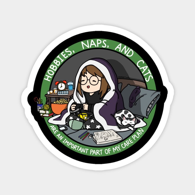 Hobbies, Naps, and Cats (Green) Magnet by InsomniaDoodles