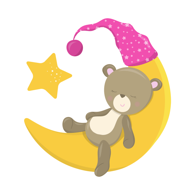 Sleeping Bear, Bear On The Moon, Cute Bear by Jelena Dunčević