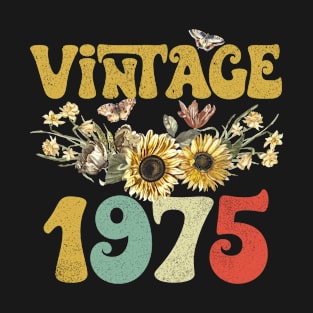 Vintage 1975 Sunflower Floral Retro Groovy 48th Birthday T-Shirt