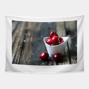 Cherries in a white bowl. Tapestry