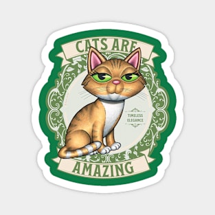 Cute Yellow Tabby Kitty and green wreath Cats are Amazing Magnet