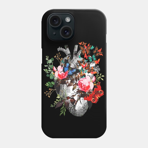 Heart Human Anatomy flowers and butterflies Phone Case by Collagedream