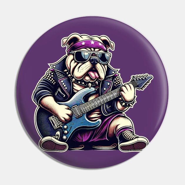 Bulldog Playing Guitar Pin by Graceful Designs