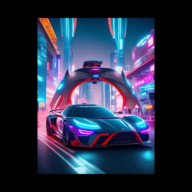 Dark Neon Sports Car in Asian Neon City by star trek fanart and more