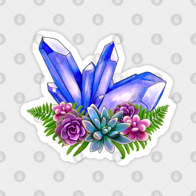 Blue Crystal and Colorful Succulents Magnet by Kraina