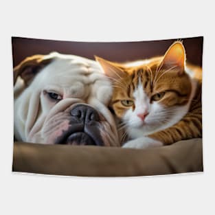 English Bulldog Cat Pet Animal Beauty Warm Cuddle Caring Tapestry