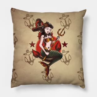 American Traditional Nautical Mermaid Pillow