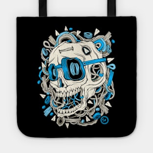 Skull Electrify Me Shark Teeth Blue Eyeglasses Broken Wood Forest Roots Tote