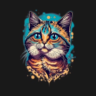 Very cute funny Cat painted colorful T-Shirt
