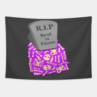 R.I.P Rest in Pieces Tombstone and Skeleton Bones Halloween Tapestry